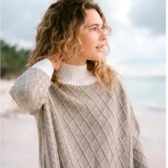 Mersea The Libson Traveler Sweater Knit Top Blouse Mock Neck Brown Tan Cream OS - Picture 8 of 10